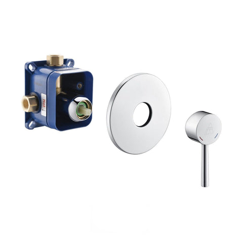 Aqua Rondo 1-Way Rough-In Shower Valve With Cover Plate, Handle and Diverter - Hbdepot