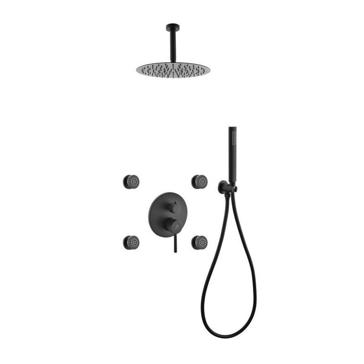 Aqua Rondo Brass Shower Set with Ceiling Mount Square Rain Shower, 4 Body Jets and Handheld - Home and Bath Depot