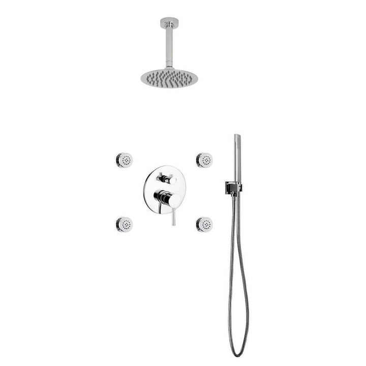 Aqua Rondo Brass Shower Set with Ceiling Mount Square Rain Shower, 4 Body Jets and Handheld - Home and Bath Depot