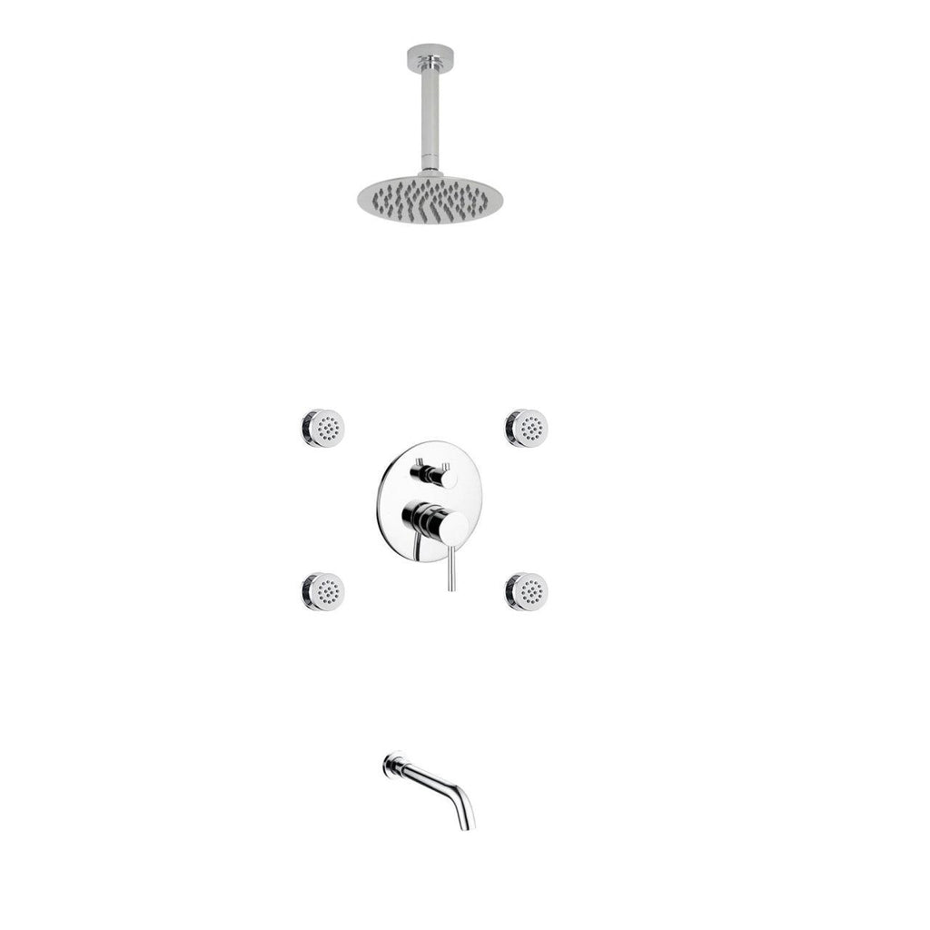 Aqua Rondo Brass Shower Set with Ceiling Mount Square Rain Shower, Tub Filler and 4 Body Jets - Home and Bath Depot
