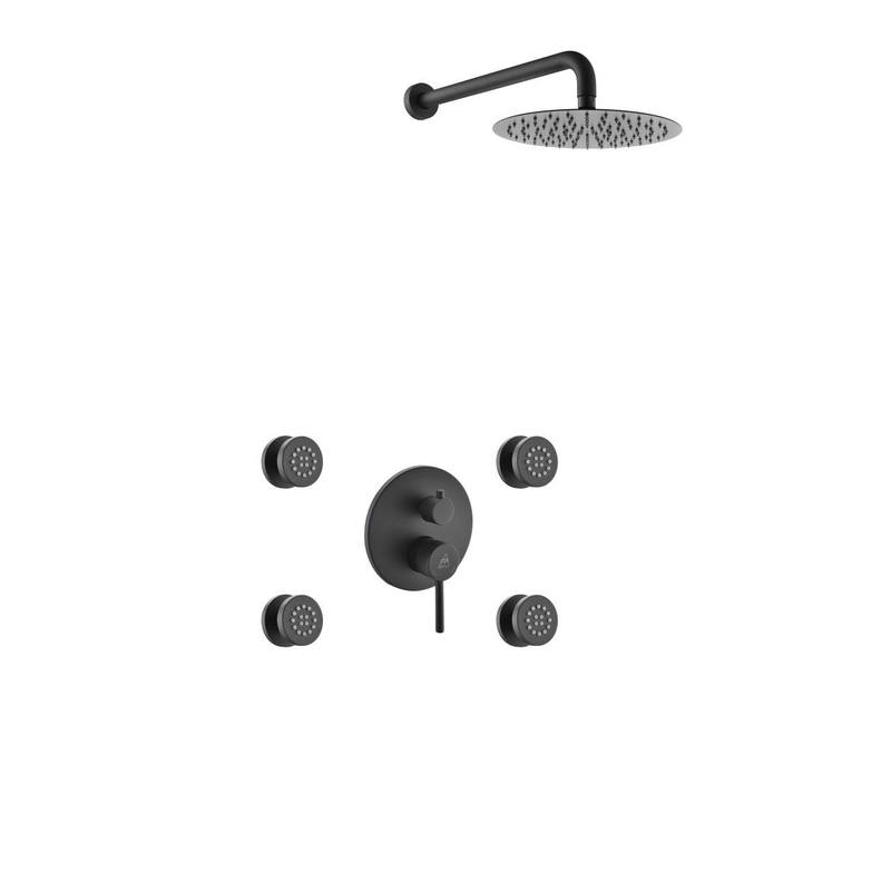 Aqua Rondo Brass Shower Set with Square Rain Shower and 4 Body Jets - Home and Bath Depot