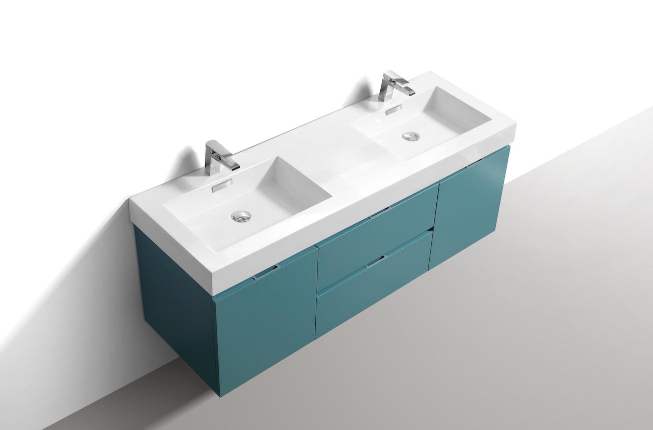 Bliss 60" Double Sink Wall Mount Modern Bathroom Vanity - Home and Bath Depot