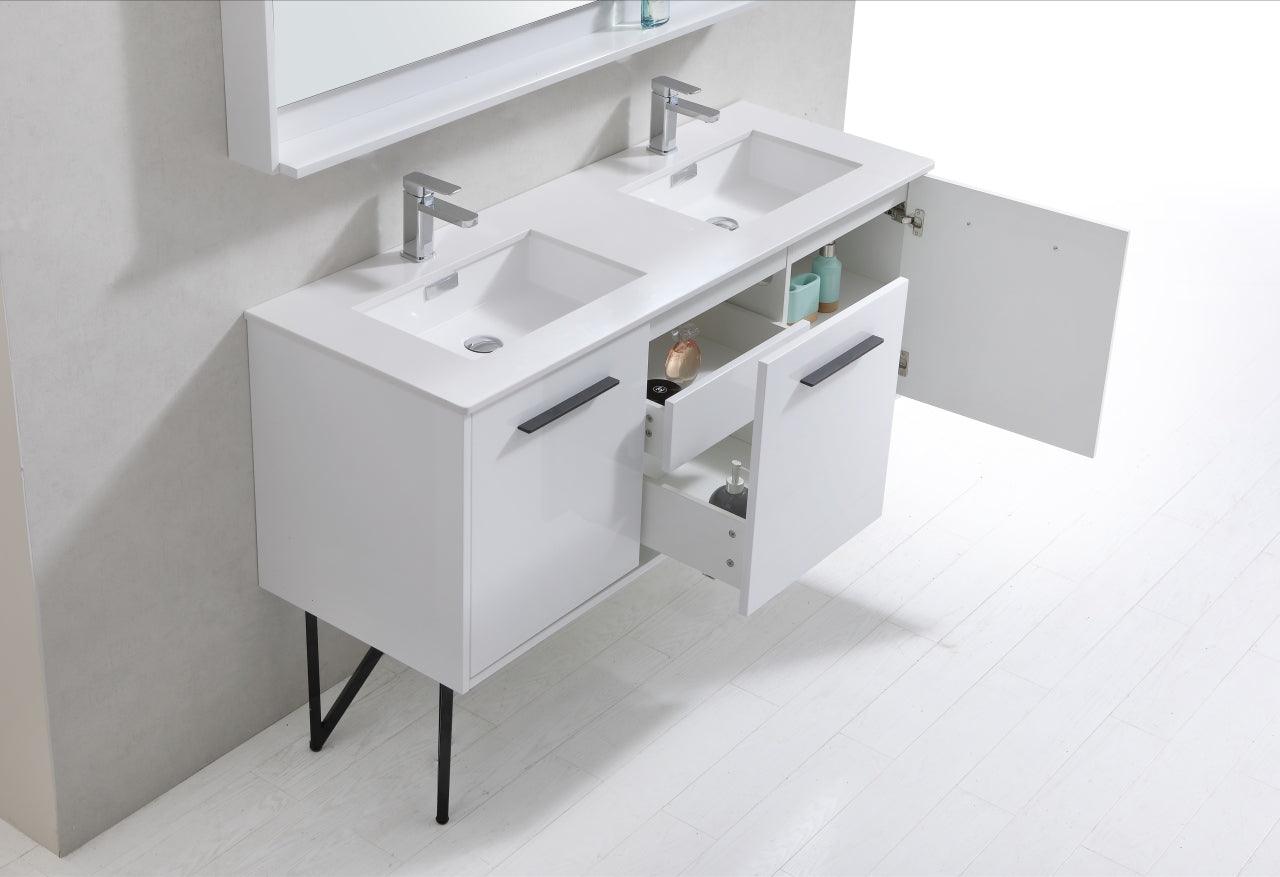 Bosco 60" Double Sink Modern Bathroom Vanity w/ Quartz Countertop - Home and Bath Depot