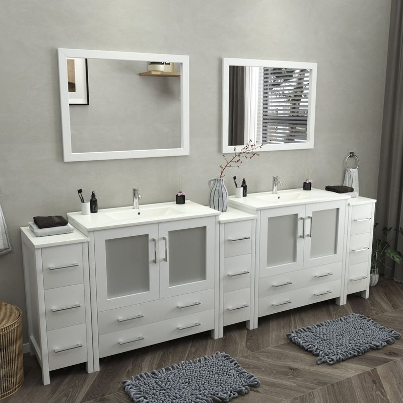 Vanity Art - London 108" Double Sink Bathroom Vanity Set with Sink and Mirrors - 3 Side Cabinets