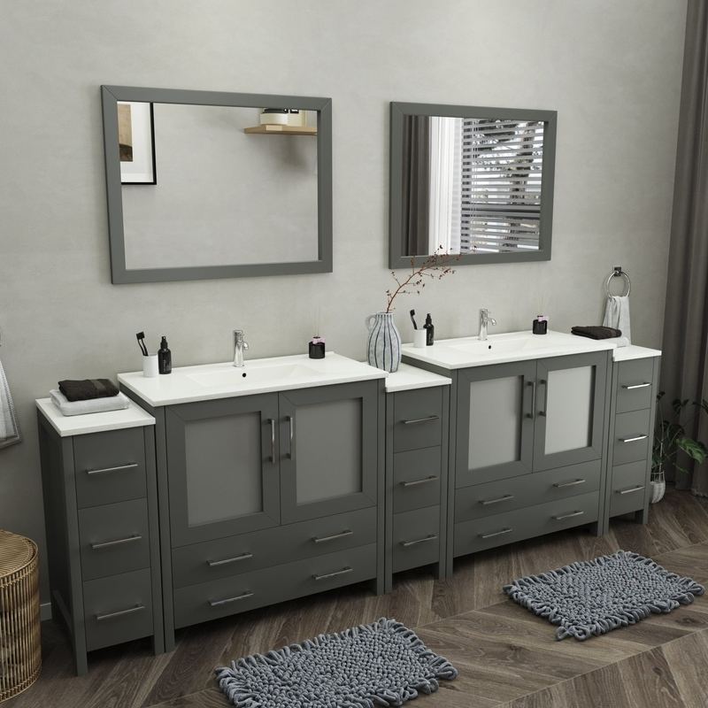 Vanity Art - London 108" Double Sink Bathroom Vanity Set with Sink and Mirrors - 3 Side Cabinets