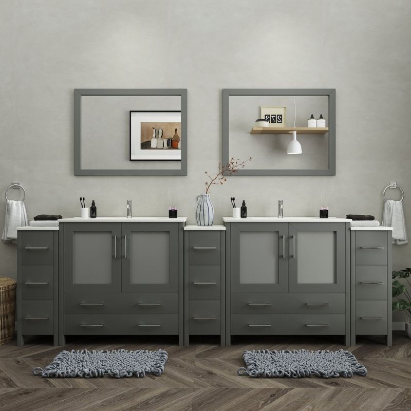 Vanity Art - London 108" Double Sink Bathroom Vanity Set with Sink and Mirrors - 3 Side Cabinets