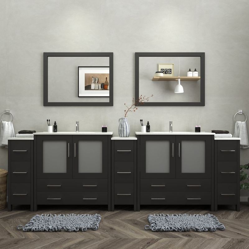 Vanity Art - London 108" Double Sink Bathroom Vanity Set with Sink and Mirrors - 3 Side Cabinets