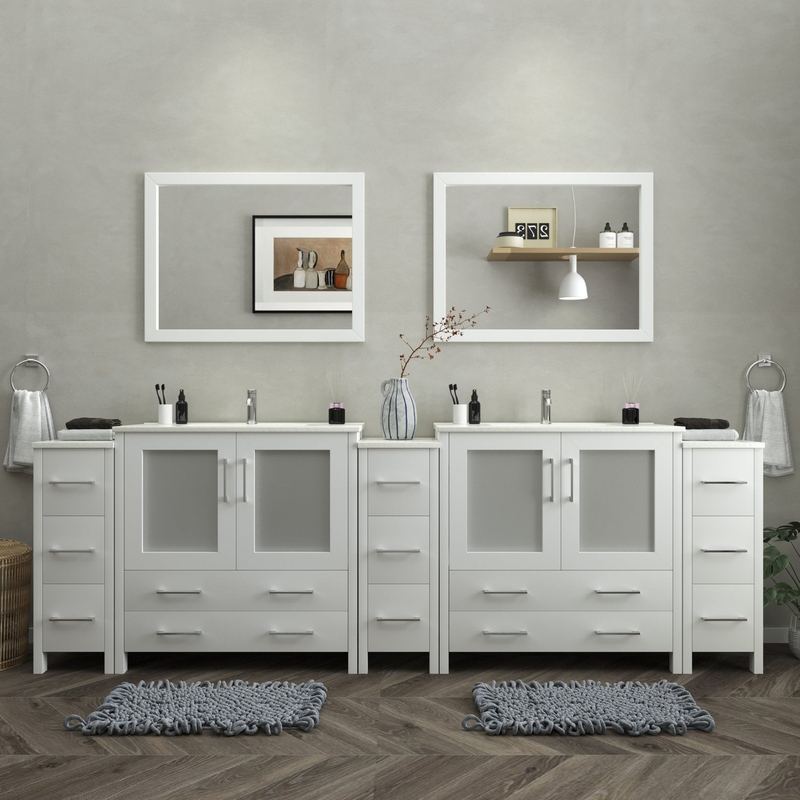 Vanity Art - London 108" Double Sink Bathroom Vanity Set with Sink and Mirrors - 3 Side Cabinets