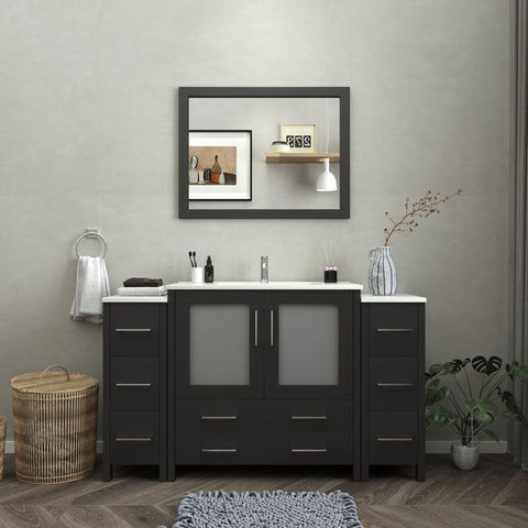 Vanity Art - London 60" Single Sink Bathroom Vanity Set with Sink and Mirror - 2 Side Cabinets