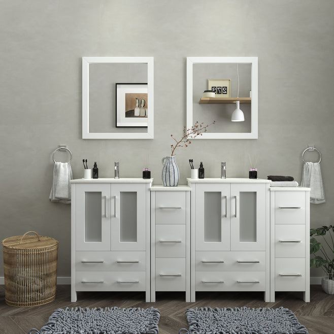 Vanity Art - London 72" Double Sink Bathroom Vanity Set with Sink and Mirrors - 2 Side Cabinets