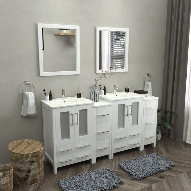 Vanity Art - London 72" Double Sink Bathroom Vanity Set with Sink and Mirrors - 2 Side Cabinets