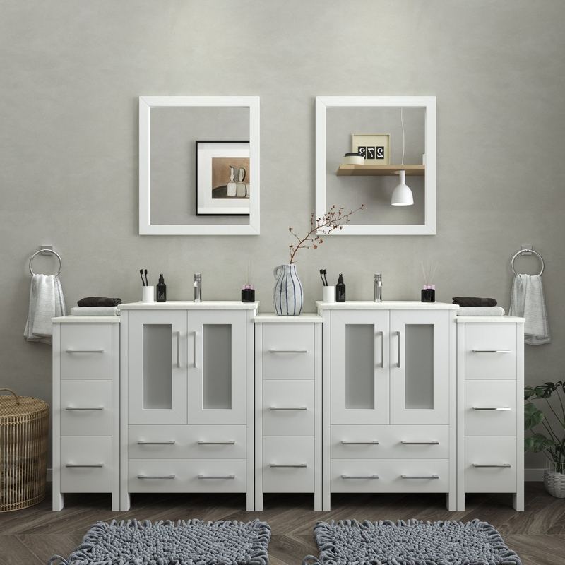 Vanity Art - London 84" Double Sink Bathroom Vanity Set with Sink and Mirrors - 3 Side Cabinets