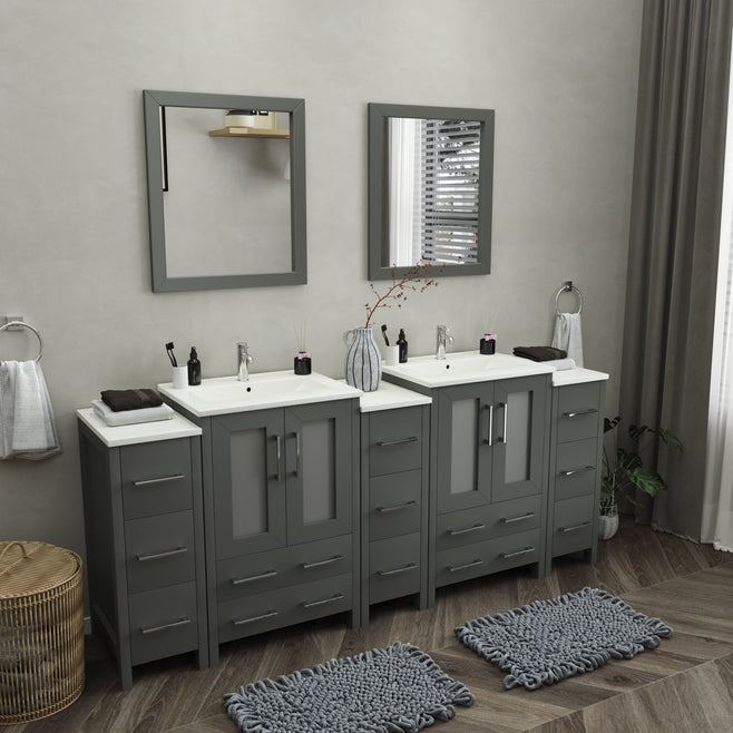 Vanity Art - London 84" Double Sink Bathroom Vanity Set with Sink and Mirrors - 3 Side Cabinets