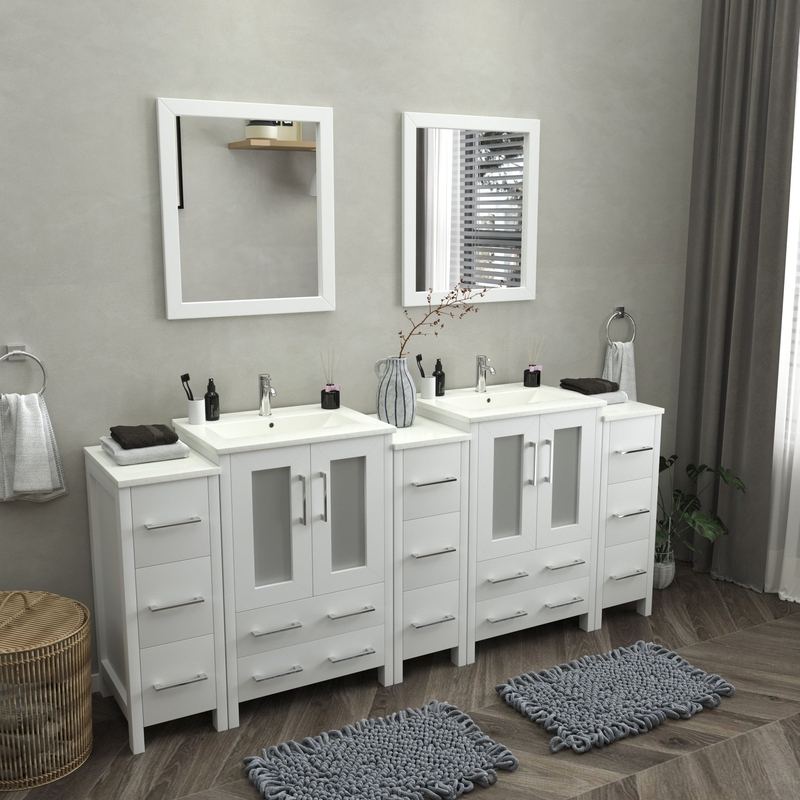 Vanity Art - London 84" Double Sink Bathroom Vanity Set with Sink and Mirrors - 3 Side Cabinets