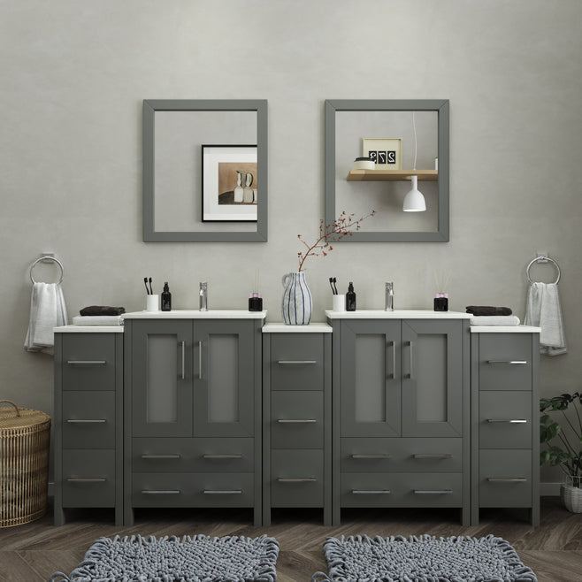 Vanity Art - London 84" Double Sink Bathroom Vanity Set with Sink and Mirrors - 3 Side Cabinets