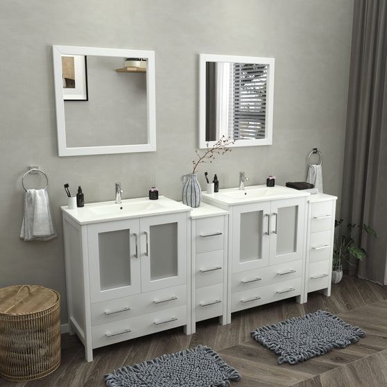 Vanity Art - London 84" Double Sink Bathroom Vanity Set with Sink and Mirrors - 2 Side Cabinets