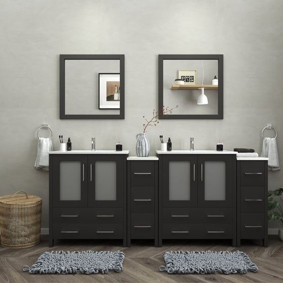 Vanity Art - London 84" Double Sink Bathroom Vanity Set with Sink and Mirrors - 2 Side Cabinets