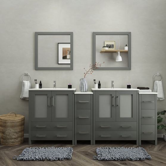 Vanity Art - London 84" Double Sink Bathroom Vanity Set with Sink and Mirrors - 2 Side Cabinets