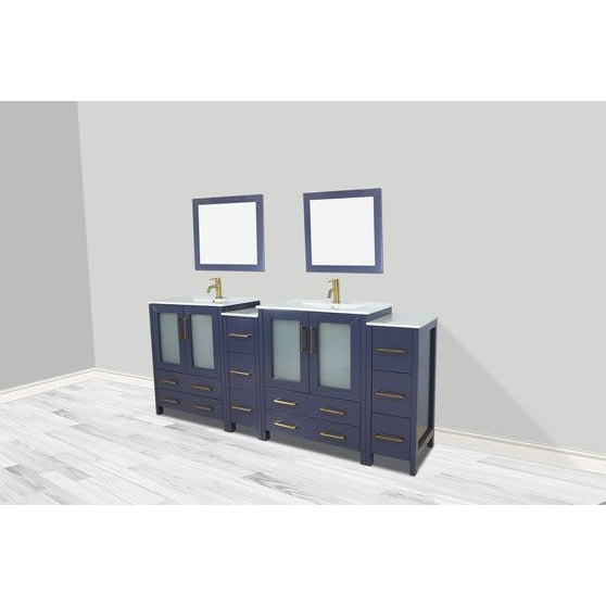 Vanity Art - London 84" Double Sink Bathroom Vanity Set with Sink and Mirrors - 2 Side Cabinets