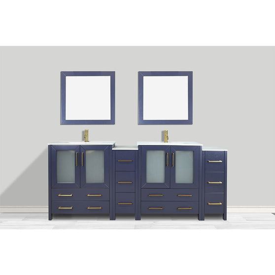 Vanity Art - London 84" Double Sink Bathroom Vanity Set with Sink and Mirrors - 2 Side Cabinets