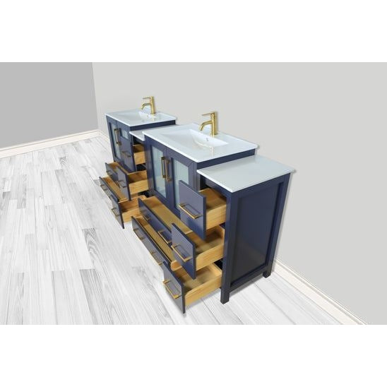 Vanity Art - London 84" Double Sink Bathroom Vanity Set with Sink and Mirrors - 2 Side Cabinets