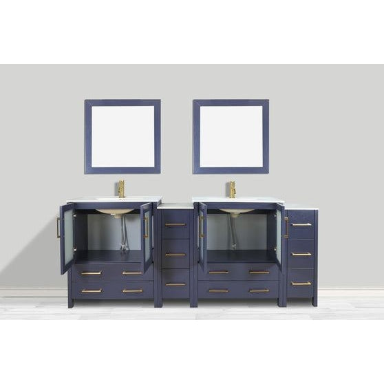 Vanity Art - London 84" Double Sink Bathroom Vanity Set with Sink and Mirrors - 2 Side Cabinets