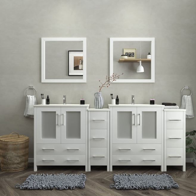 Vanity Art - London 84" Double Sink Bathroom Vanity Set with Sink and Mirrors - 2 Side Cabinets