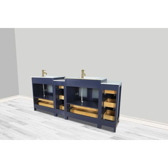 Vanity Art - London 84" Double Sink Bathroom Vanity Set with Sink and Mirrors - 2 Side Cabinets