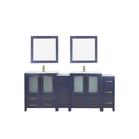 Vanity Art - London 84" Double Sink Bathroom Vanity Set with Sink and Mirrors - 2 Side Cabinets