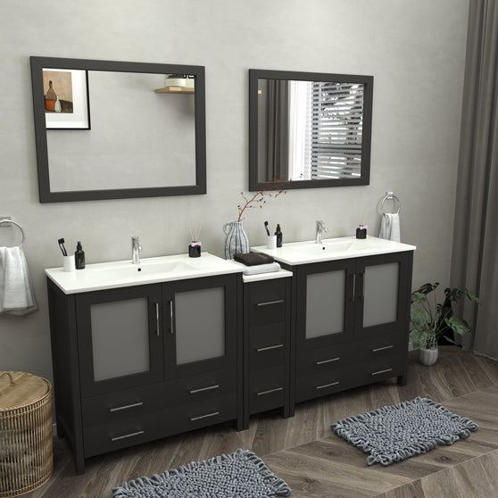 Vanity Art - London 84" Single Sink Bathroom Vanity Set with Sink and Mirrors - 1 Side Cabinet