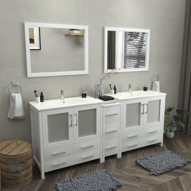 Vanity Art - London 84" Single Sink Bathroom Vanity Set with Sink and Mirrors - 1 Side Cabinet