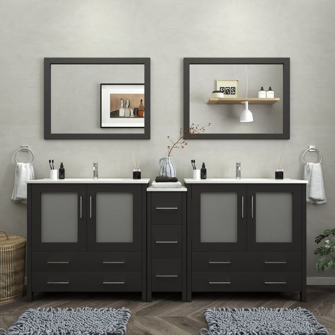 Vanity Art - London 84" Single Sink Bathroom Vanity Set with Sink and Mirrors - 1 Side Cabinet