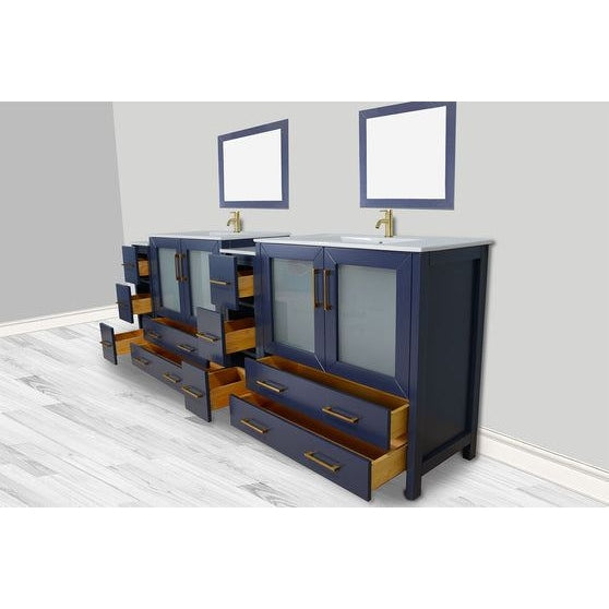 Vanity Art - London 84" Single Sink Bathroom Vanity Set with Sink and Mirrors - 1 Side Cabinet