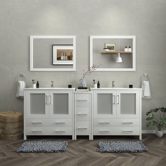 Vanity Art - London 84" Single Sink Bathroom Vanity Set with Sink and Mirrors - 1 Side Cabinet