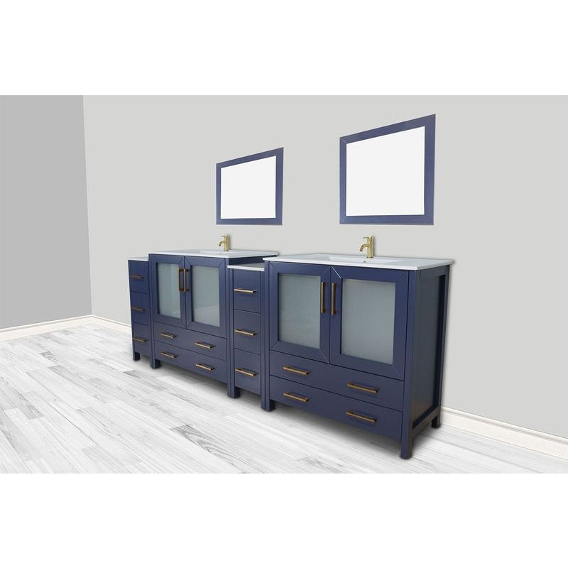 Vanity Art - London 96" Double Sink Bathroom Vanity Set with Sink and Mirrors - 2 Side Cabinets