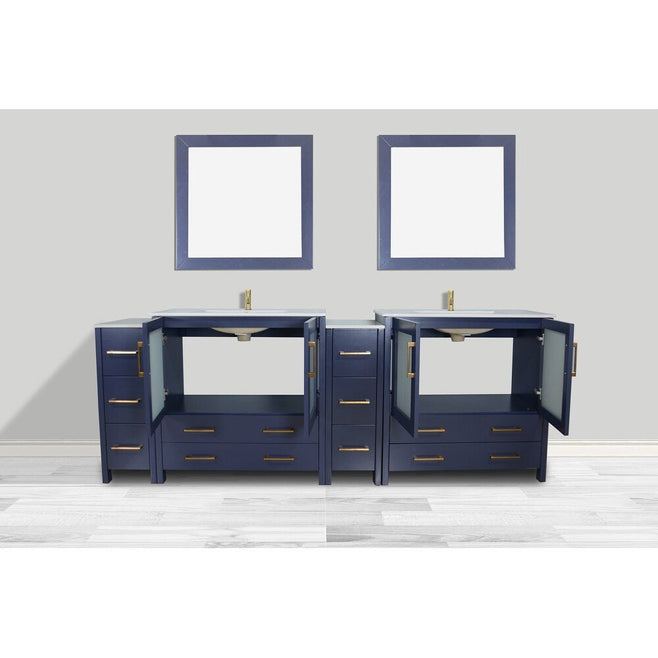 Vanity Art - London 96" Double Sink Bathroom Vanity Set with Sink and Mirrors - 2 Side Cabinets