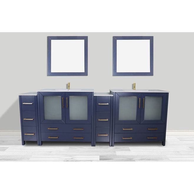 Vanity Art - London 96" Double Sink Bathroom Vanity Set with Sink and Mirrors - 2 Side Cabinets