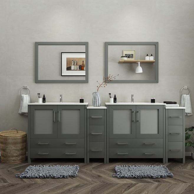 Vanity Art - London 96" Double Sink Bathroom Vanity Set with Sink and Mirrors - 2 Side Cabinets