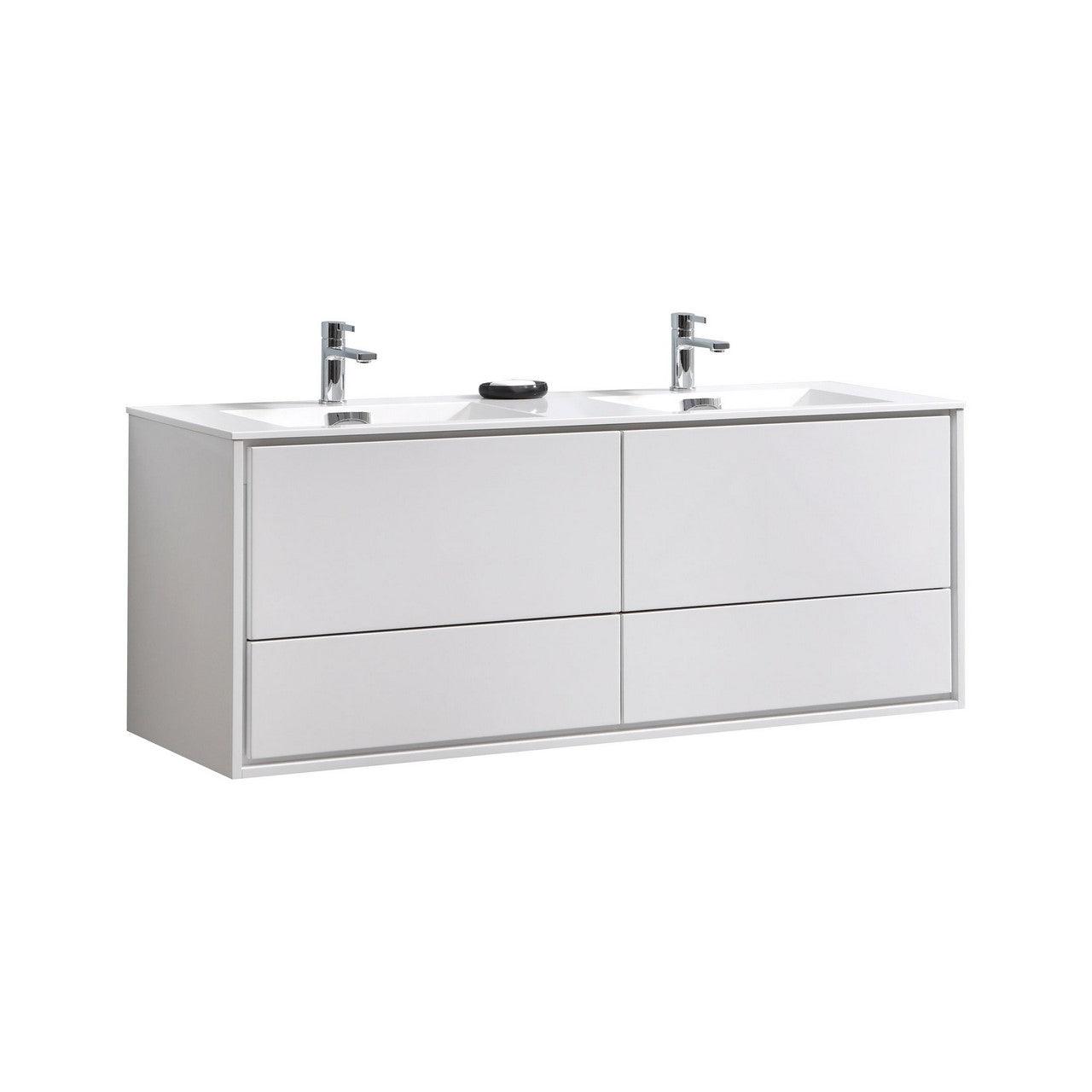 DeLusso 60" Double Sink Wall Mount Modern Bathroom Vanity - Home and Bath Depot