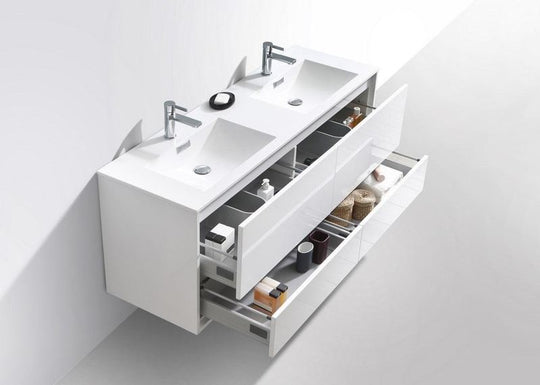 DeLusso 60" Double Sink Wall Mount Modern Bathroom Vanity - Home and Bath Depot
