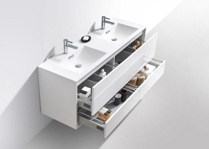 DeLusso 60" Double Sink Wall Mount Modern Bathroom Vanity - Home and Bath Depot