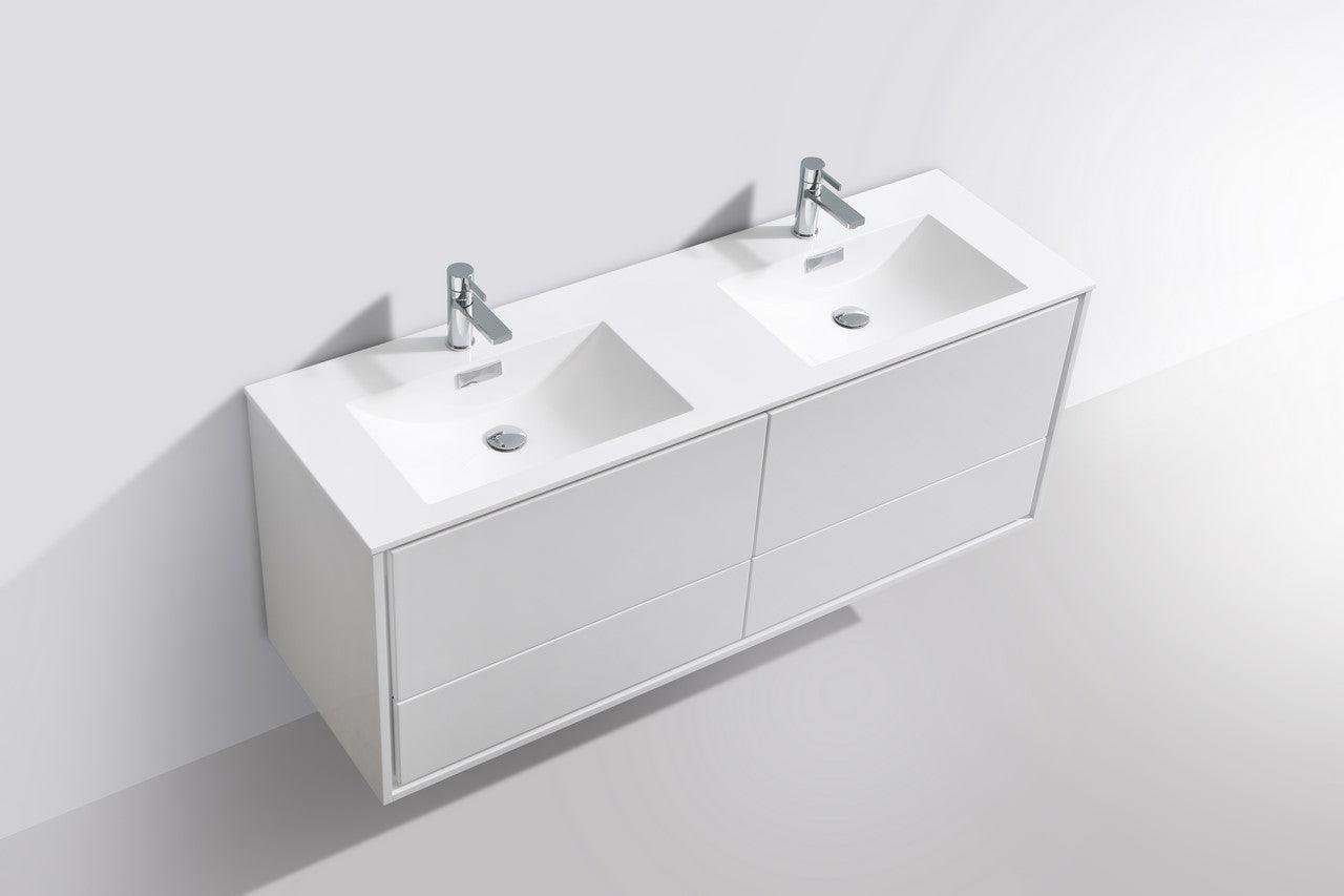 DeLusso 60" Double Sink Wall Mount Modern Bathroom Vanity - Home and Bath Depot