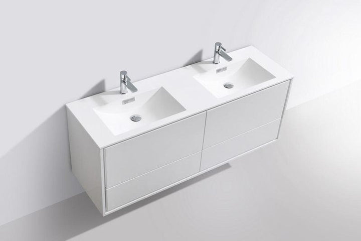DeLusso 60" Double Sink Wall Mount Modern Bathroom Vanity - Home and Bath Depot