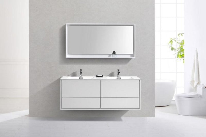 DeLusso 60" Double Sink Wall Mount Modern Bathroom Vanity - Home and Bath Depot