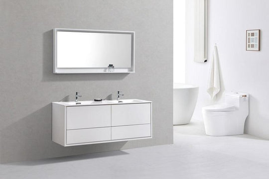 DeLusso 60" Double Sink Wall Mount Modern Bathroom Vanity - Home and Bath Depot