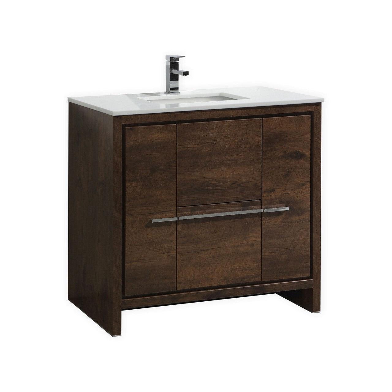 Dolce 36″ Modern Bathroom Vanity with White Quartz Counter-Top - Home and Bath Depot