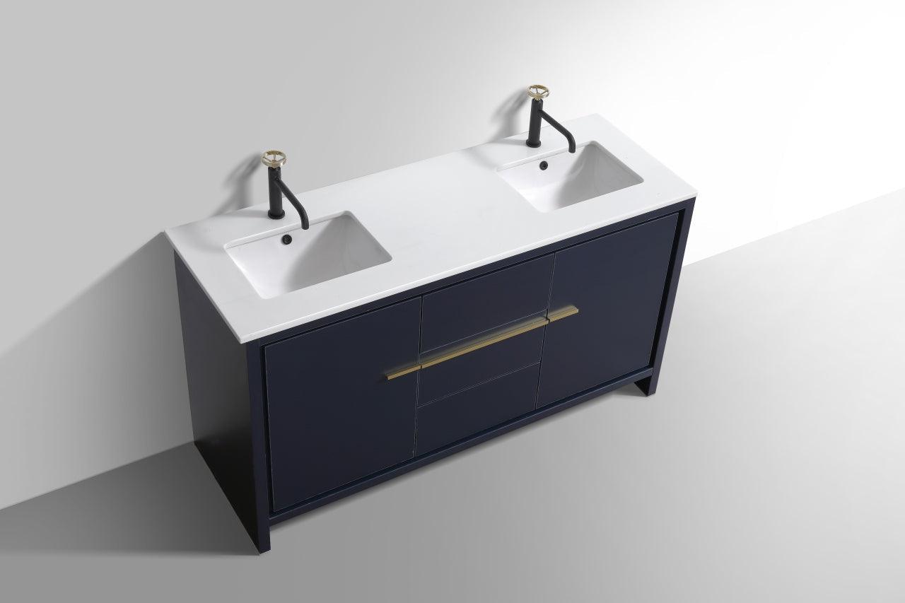 Dolce 60″ Double Sink  Modern Bathroom Vanity with White Quartz Counter-Top - Home and Bath Depot