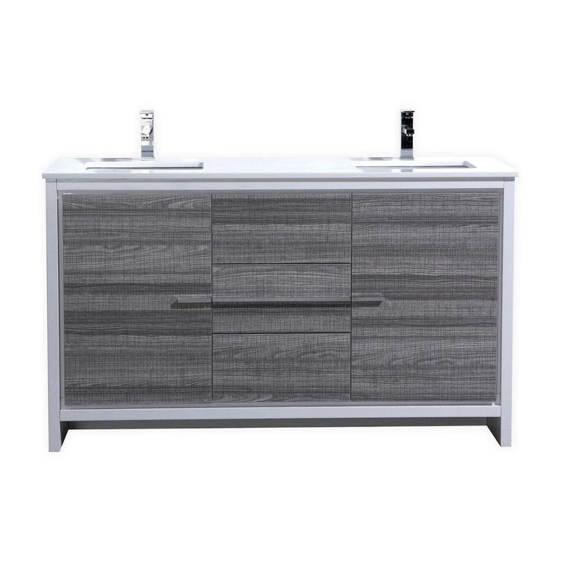Dolce 60″ Double Sink  Modern Bathroom Vanity with White Quartz Counter-Top - Home and Bath Depot