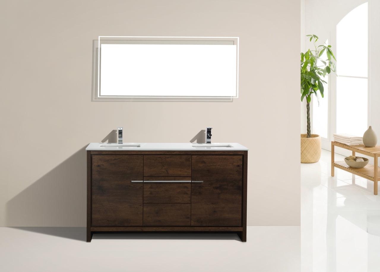 Dolce 60″ Double Sink  Modern Bathroom Vanity with White Quartz Counter-Top - Home and Bath Depot