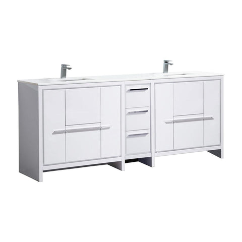 Dolce 84″ Double Sink  Modern Bathroom Vanity with White Quartz Counter-Top - Home and Bath Depot